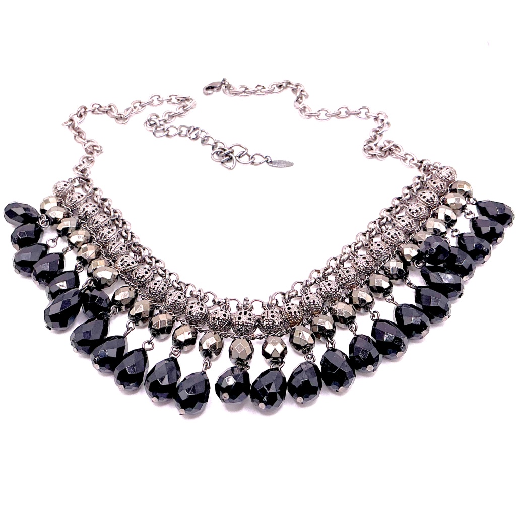 Vintage Vclm Statement Silver Tone Necklace 21” With 3” Extender